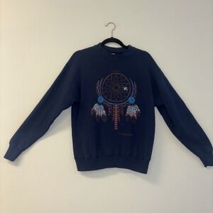 Dream Catcher Navy Crewneck Sweatshirt‎ Sz Med 1990s Graphic Unisex Indian VTG